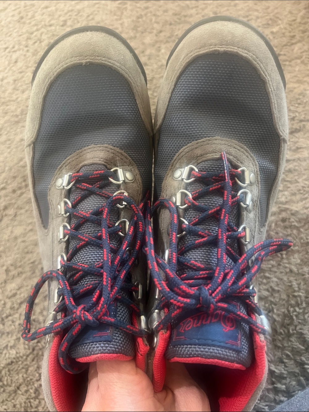 Danner women’s Gray and Blue Hiking Boots with Red Accents